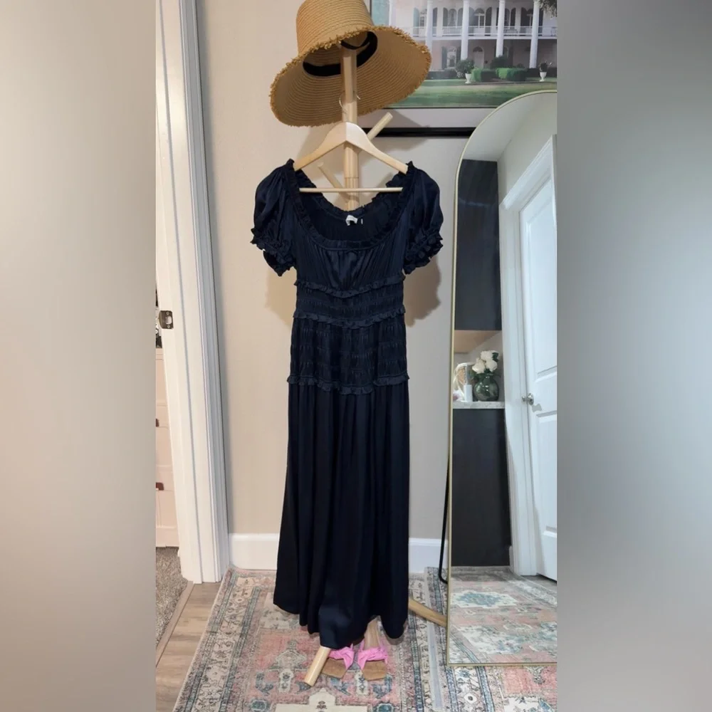 Doen Navy Blue Satin Midi Dress